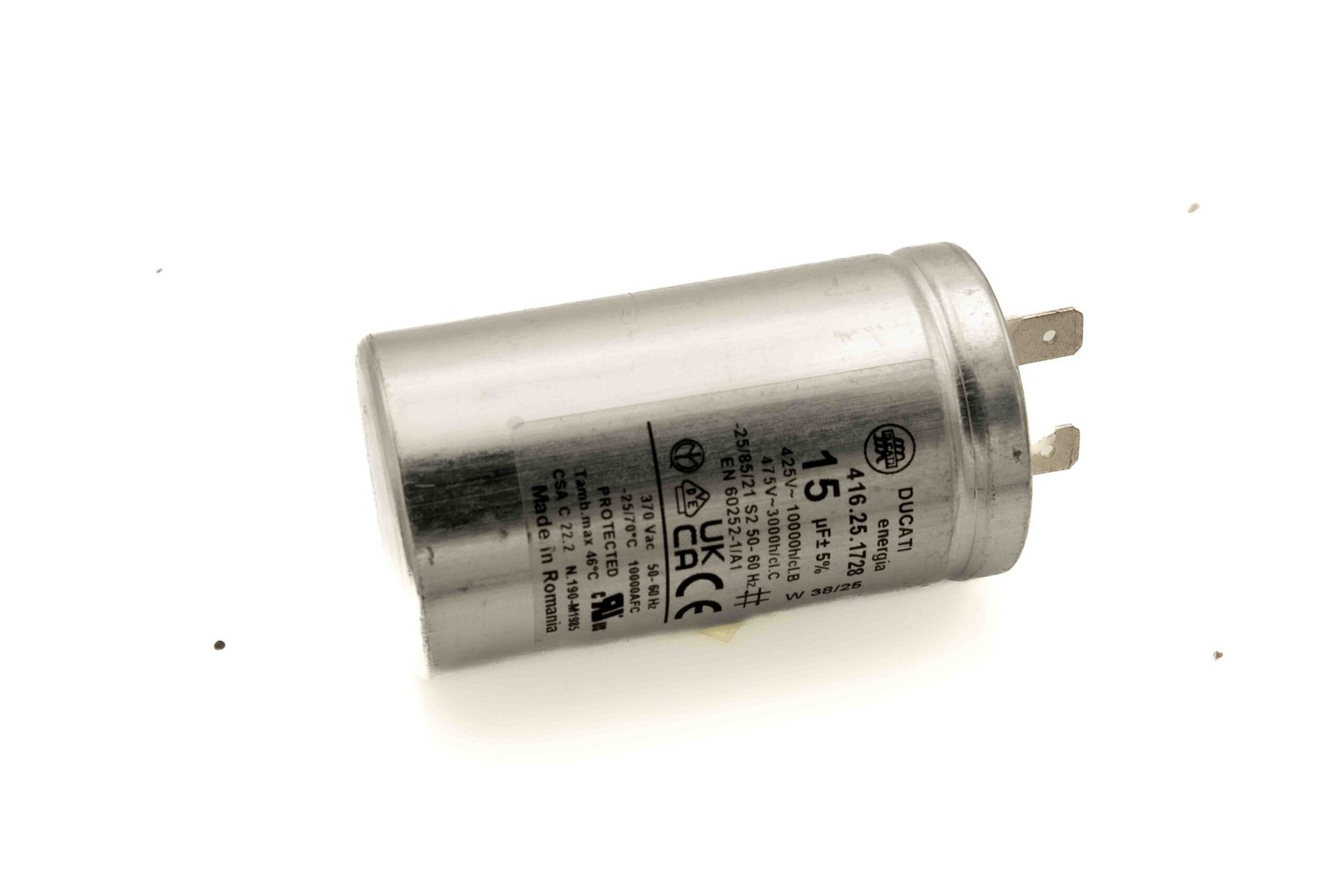 CONDENSATORE METALLICO 15MF UNIVERSALE - ALTEZZA 72mm DIAMETRO 40mm